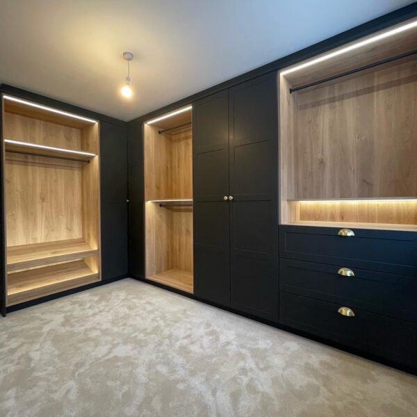 modern black walk in wardrobes