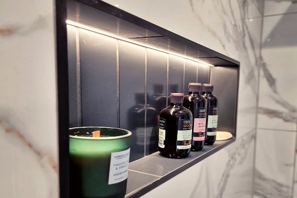 Bathroom storage, shower niche with LED lighting 