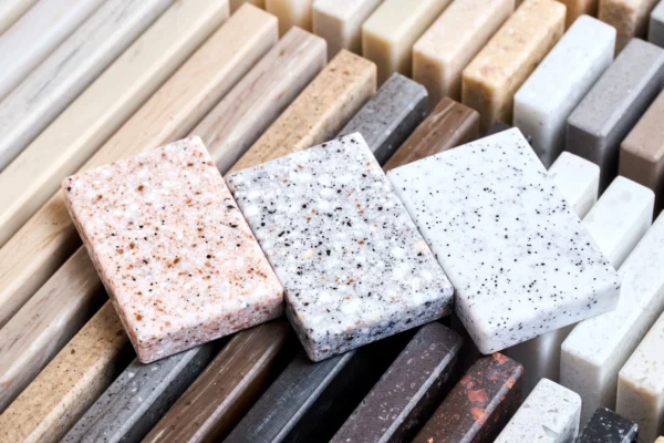 A selection of ceramic slabs showing the different patterns and designs that can be used for a kitchen countertop.